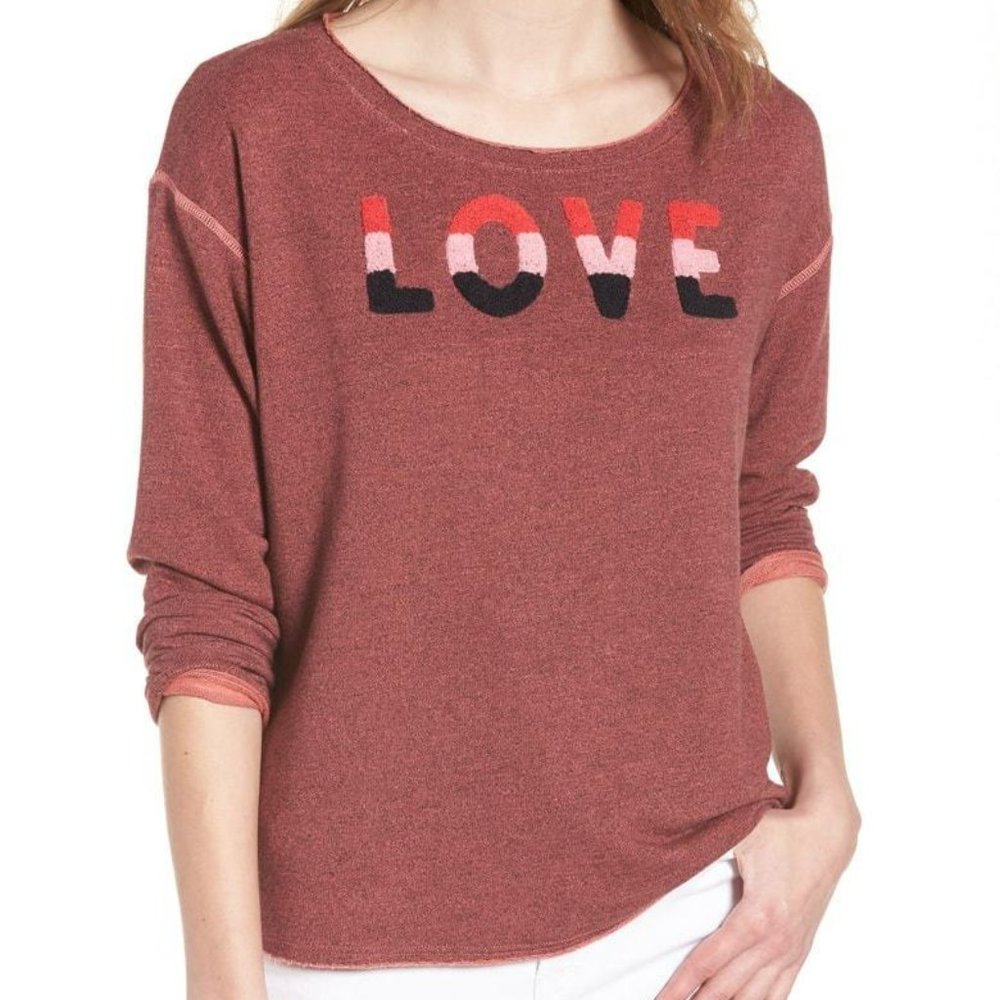 Sundry Raw Edge Swingy LOVE Pullover